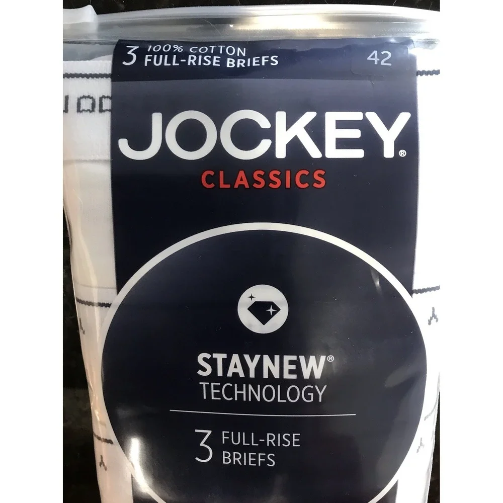 NEW 3 Pair Jockey Men's Classic Full Rise Briefs Underwear Size‎ 42 White Cotton